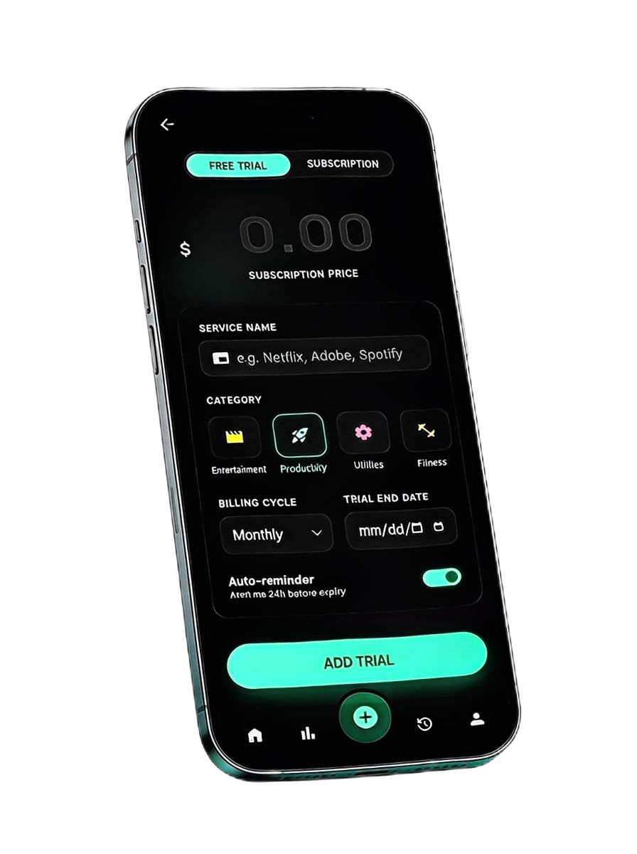 Deadline Add Trial screen showing form fields